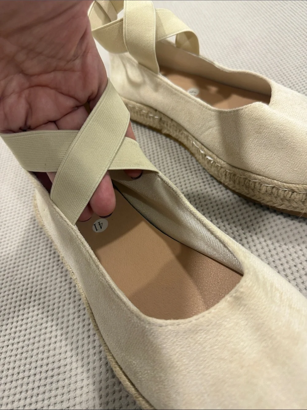 Women's Cream Espadrille Platform Flats with Ankle Wrap